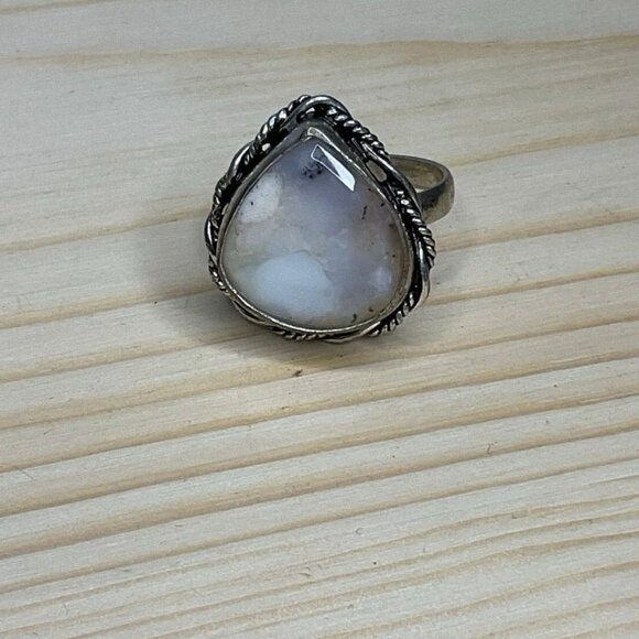 Vintage Silver Ring With Teardrop Agate Natural Stone Semi Precious - Picture 7 of 10